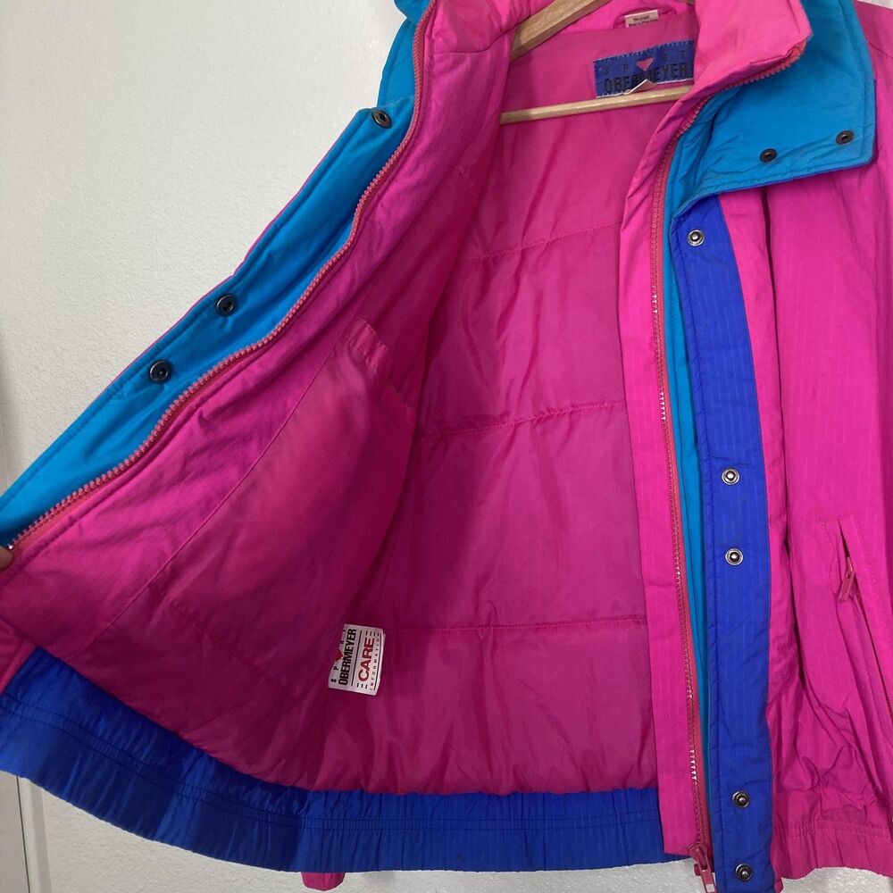 VINTAGE Sport Obermeyer Jacket Womens 8 Pink Colorblock Diamond Ski Puffer 90s - Picture 15 of 16
